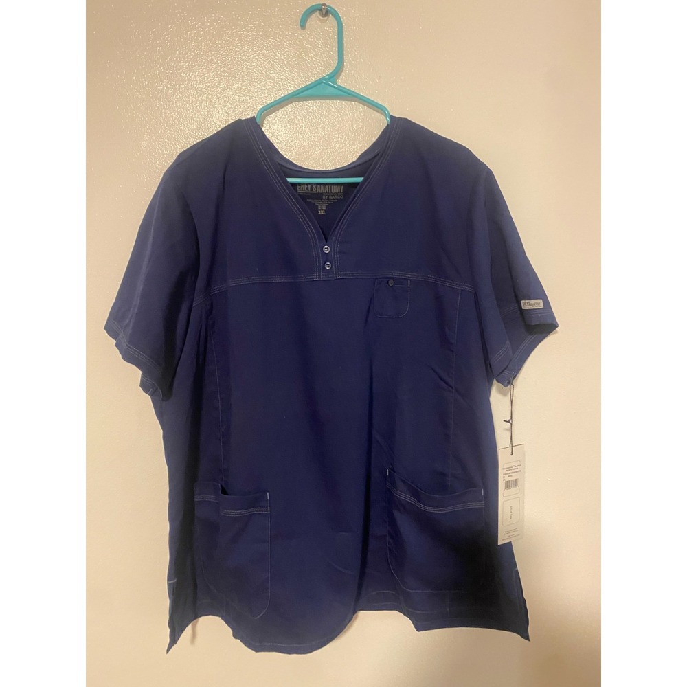NEW Grey's Anatomy by Barco Women's Scrub Top Indigo Blue 3X V-Neck Embroidered